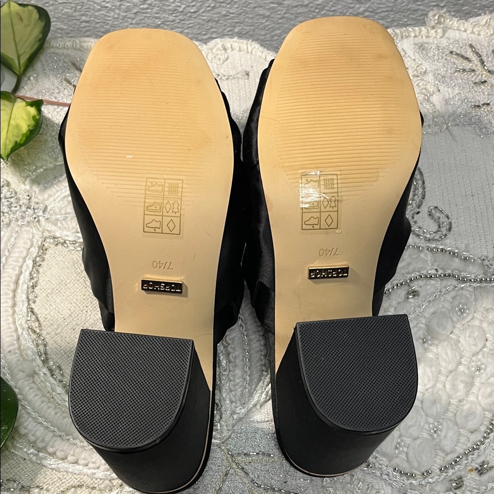 EUC Topshop Black Satin Mules with Jewel Embellishments - Picture 13 of 16